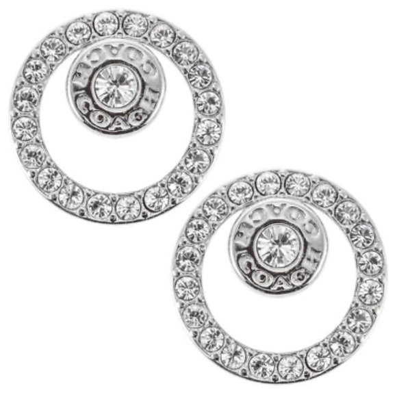 COACH Silver and Crystal Stud Earrings Open Circle Convertible Stud Signed Logo - Picture 8 of 8
